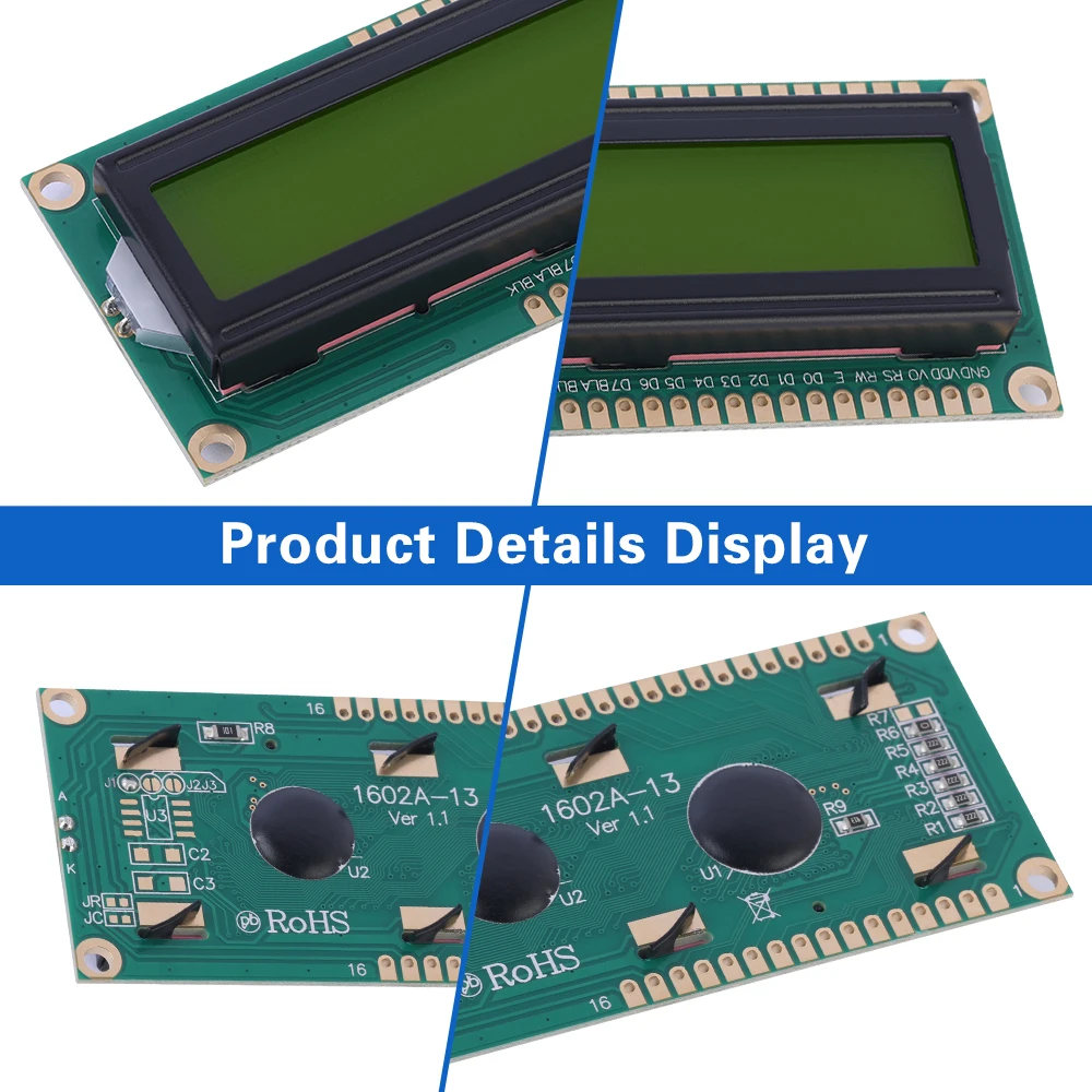 Película verde amarilla 1602A-13 pantalla LCD de caracteres 02*16 LCD 16 PIN 5V controlador ST7066U 80*36*11,1 Mm soporte de desarrollo de esquema