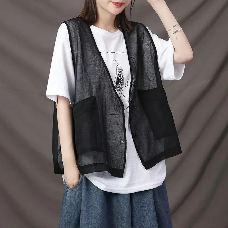 Women's Vest Casual Cardigan Spring and Autumn Thin Section Outer Top All-match Sleeveless Vest