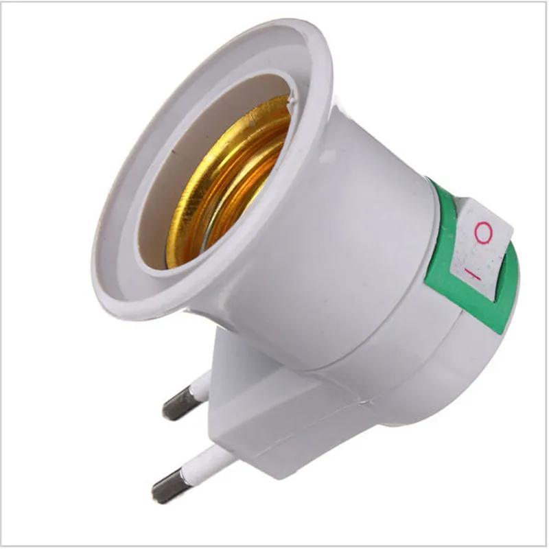 Adaptador de bombilla con enchufe europeo, convertidor de luz LED E27, tipo de Base a CA, 220V, interruptor de botón de encendido/apagado