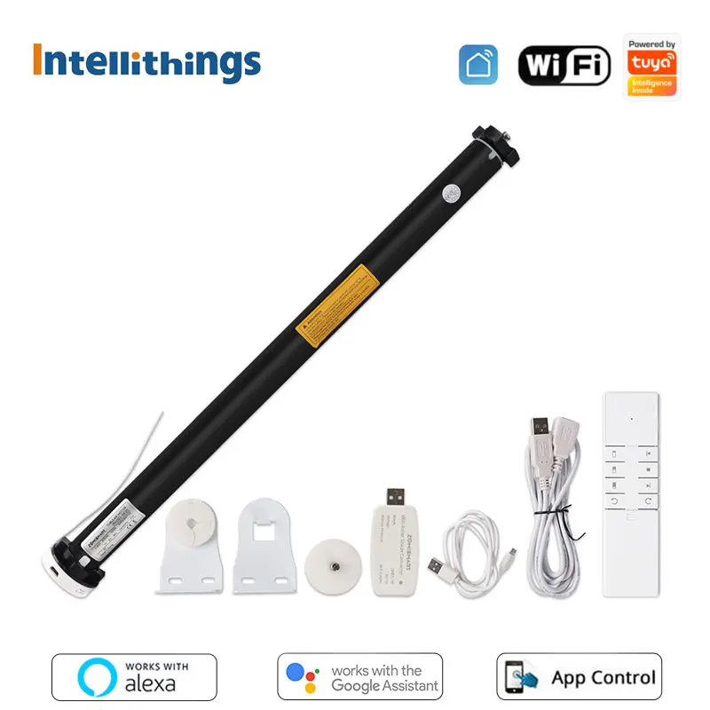 Intellithings Tuya WiFi Blinds Roller Shade Motor Built in Battery For 37mm Tube Smart Life Alexa Control Timer Remote Control