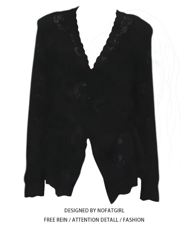 

plus Size Korean Sle V-Ne Long Sve Open Cardigan Women's Autumn Winter New Lace Base irt Layering Slimming Top