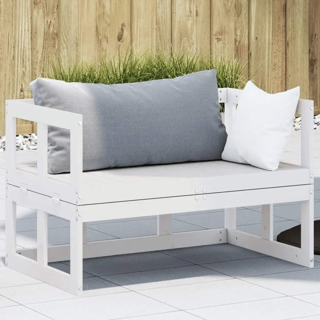 

Garden Sofa Bench White Solid Pine Wood Double Extendable Outdoor Furniture Durable Comfortable Seating