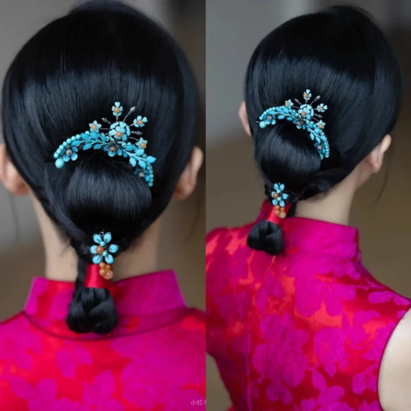 

Антикварная заколка ручной работы династии Цин с изумрудно-зеленым цветом, головной убор в китайском стиле, аксессуары для невесты Цин Хан