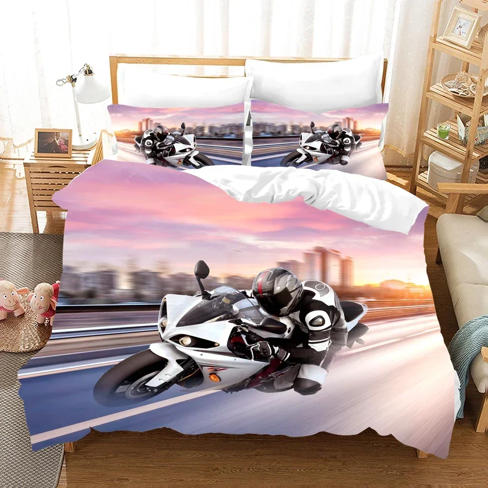 

3D Sports Motorcycling Comfortable Duvet Quilt Cover Pillowcase Bedding Set Children Bedroom Decoration Home Textile