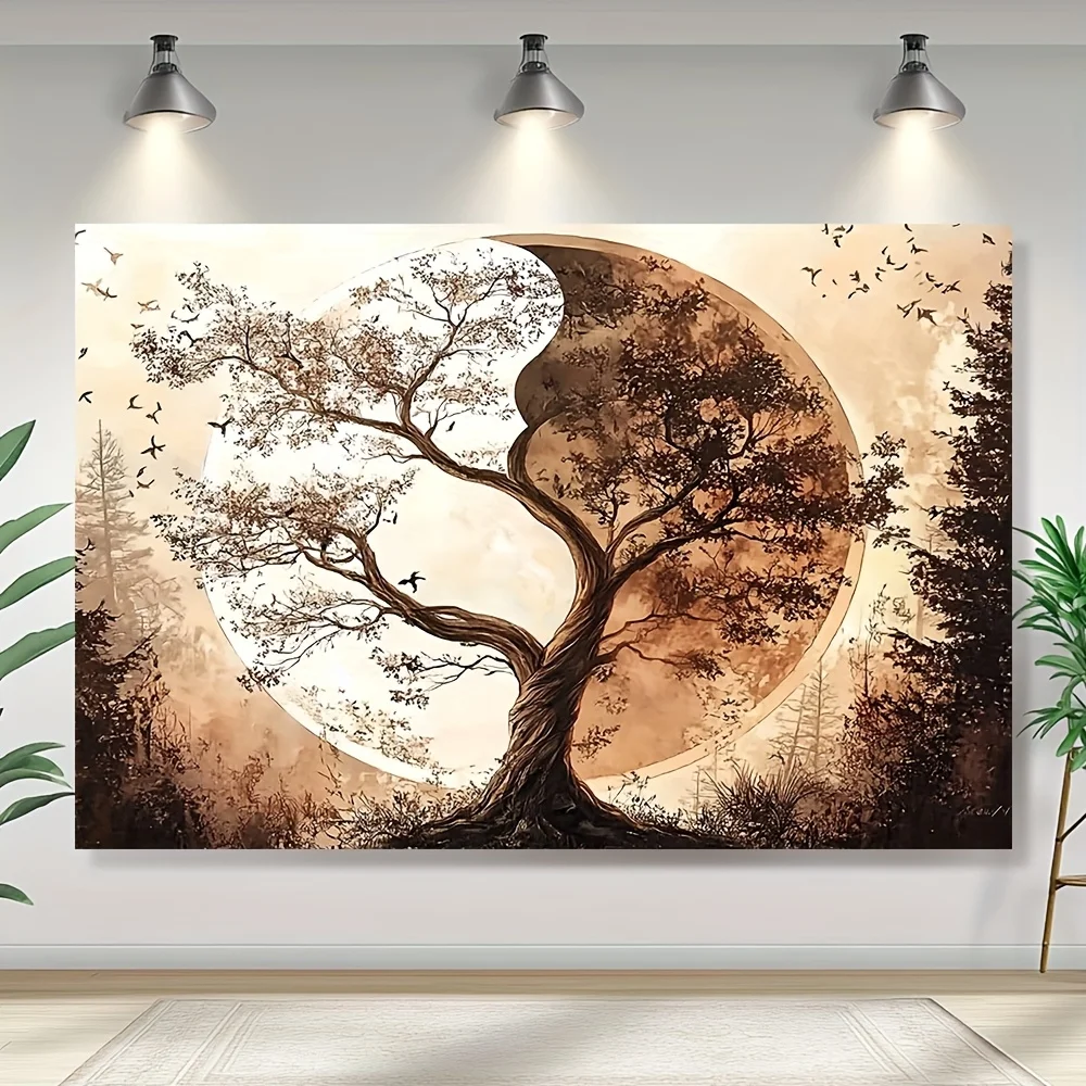 1pc Yin Yang Tree of Life Tapestry - Elegant Home Decor Wall Hanging with Serene Nature Design, for Anniversaries & Photoshoots