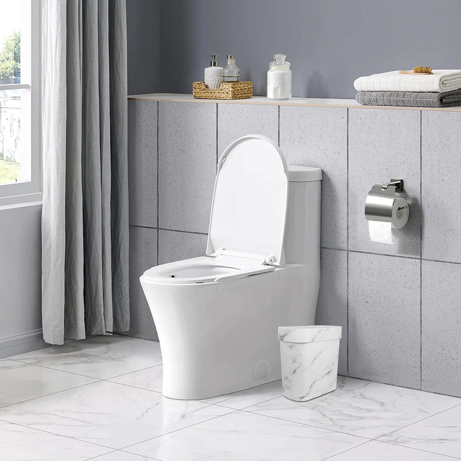 

1pcs Slim Gap Trash Can For Bathroom Bedroom Kitchen Office Small Decorative Garbage Bin Vintage Style Plastic Waste Basket