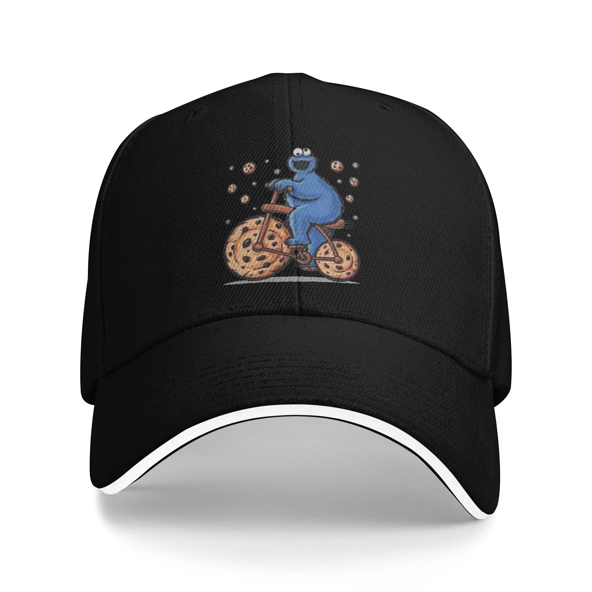 Cartoon Role Funny Cookie Monster Ride A Bike Beach Baseball Caps  Mens  Printing Trucker Cap For Women Sport Sun Hat