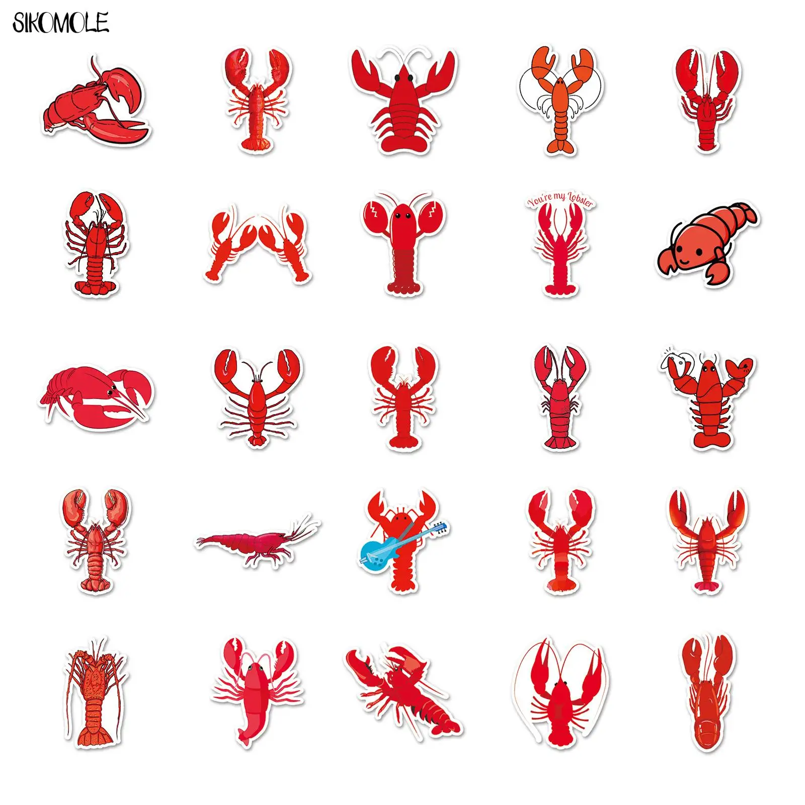 10/30/50pcs Cute Red Lobster Stickers Animals DIY Car Laptop Suitcase Skateboard Guitar Cartoon Graffiti Sticker Kid Gift Toy