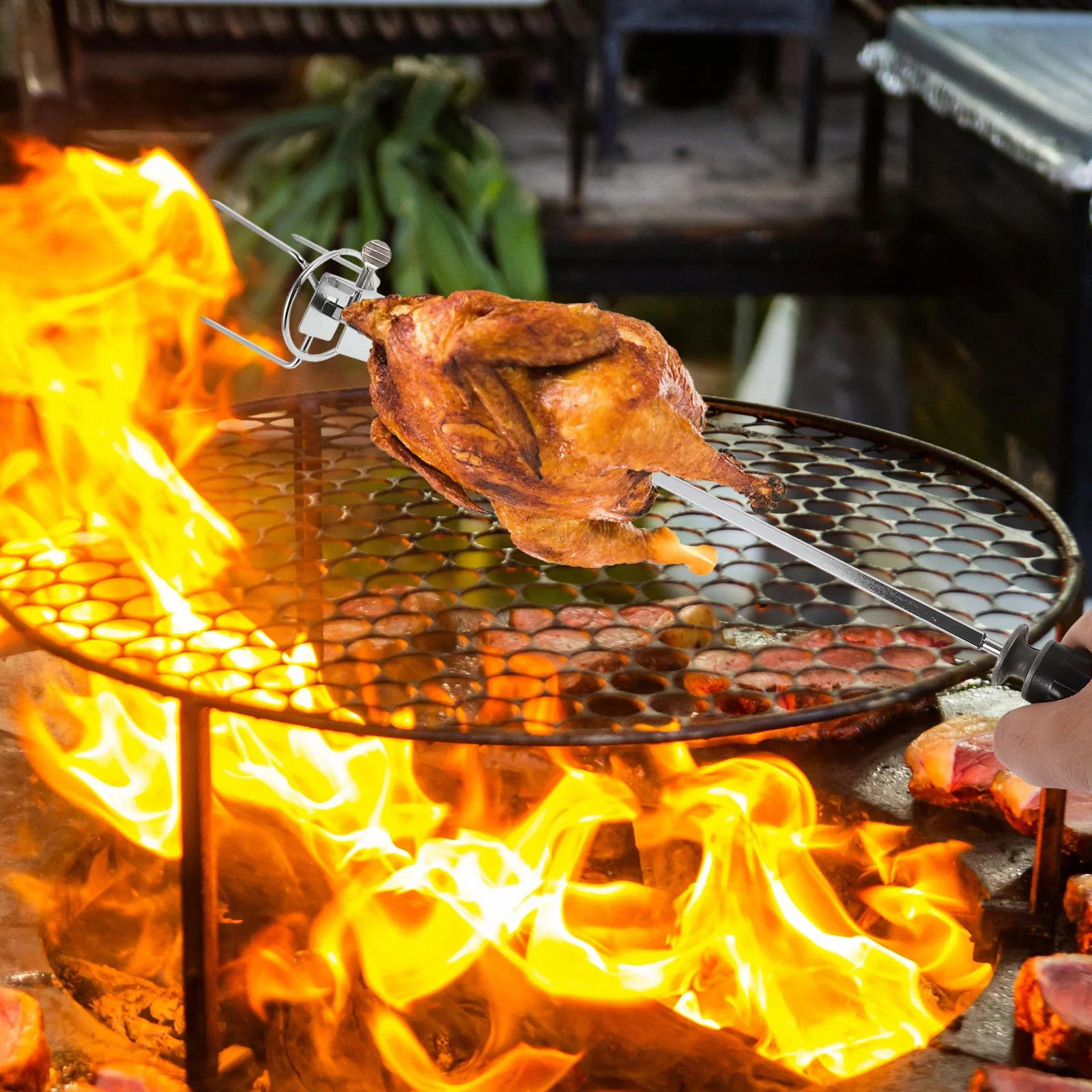 

1 Set Of Stainless Steel Rotisserie Meat Fork Roast Chicken Tool For Oven Air Fryer Bbq Grill Rotating Cooking Outdoor Barbecue