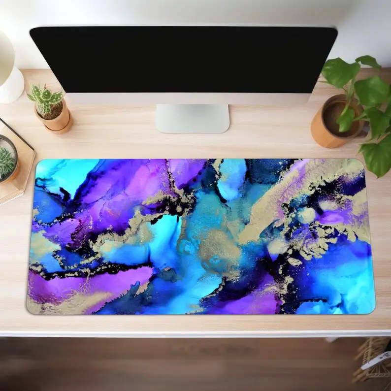 

Purple-blue Original Ink Art Desk Mats,marble Pattern Deskmat,ocean-themed Painting Art Deskmat,modern Art Alcohol Ink Desk Mat