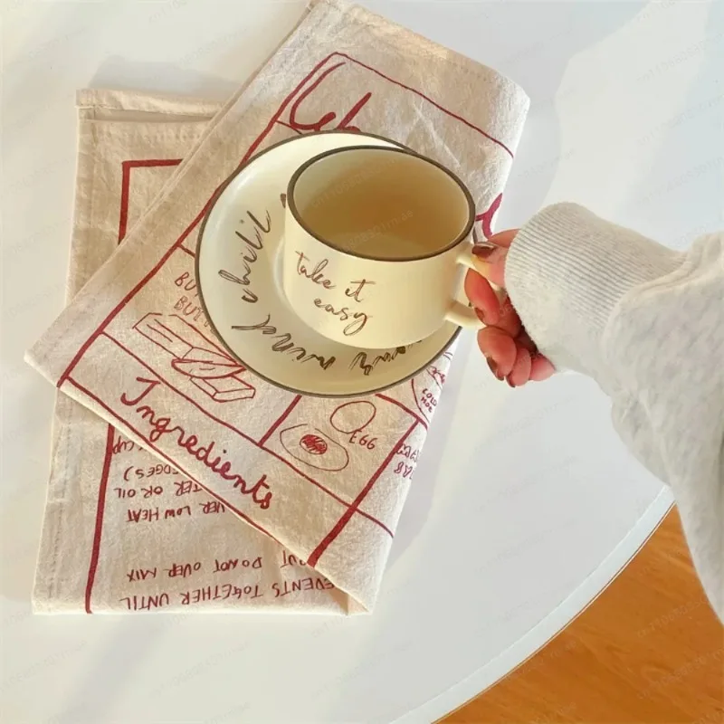 Korean Style Table Napkin Cloth Vintage French Printing Kitchen Desktop Mat Chic English Letter Photo Background Cloth