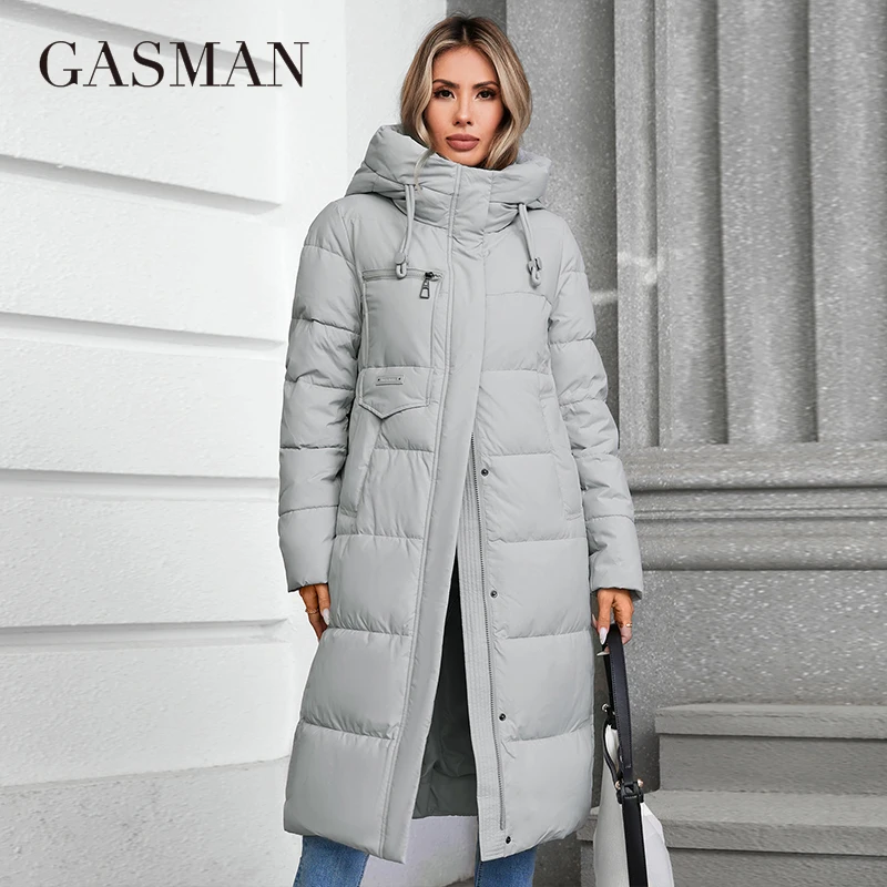 GASMAN 2024 Winter Jacket Women Brand High Quality Casual Long Women\'s Jackets Hooded Zipper Pocket Puffer Parkas Outwear 88607