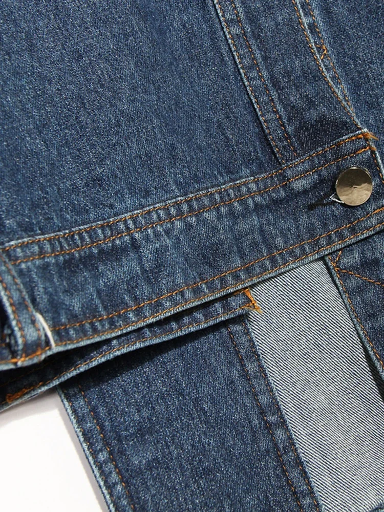 Fmxies New Loose Fit Denim Burr Split Asymmetrical Sweatshirt New Round Neck Long Sleeve Women Big Size Fashion Autumn 2025