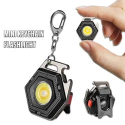 Multifunctional Mini Flashlight KeyChain Strong Magnet Work Light USB Rechargeable Outdoor Waterproof Camping Emergency