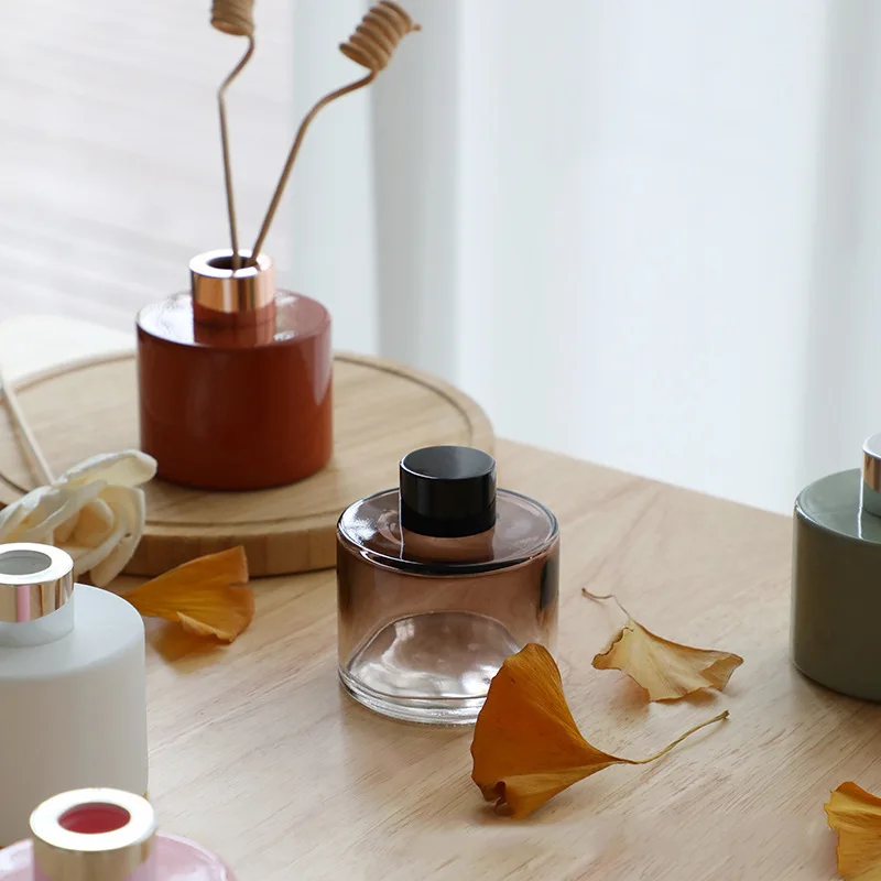 

2PCS 100ml Color Round Aroma Oil Bottle with Reed Diffuser Sticks Air Freshener Perfume Volatile Decorative Glass Bottle