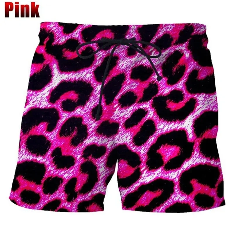 Calções de surf de secagem rápida masculino, unissex, clássico, colorido, leopardo, estampado em 3D, casual, praia, natação, moda verão