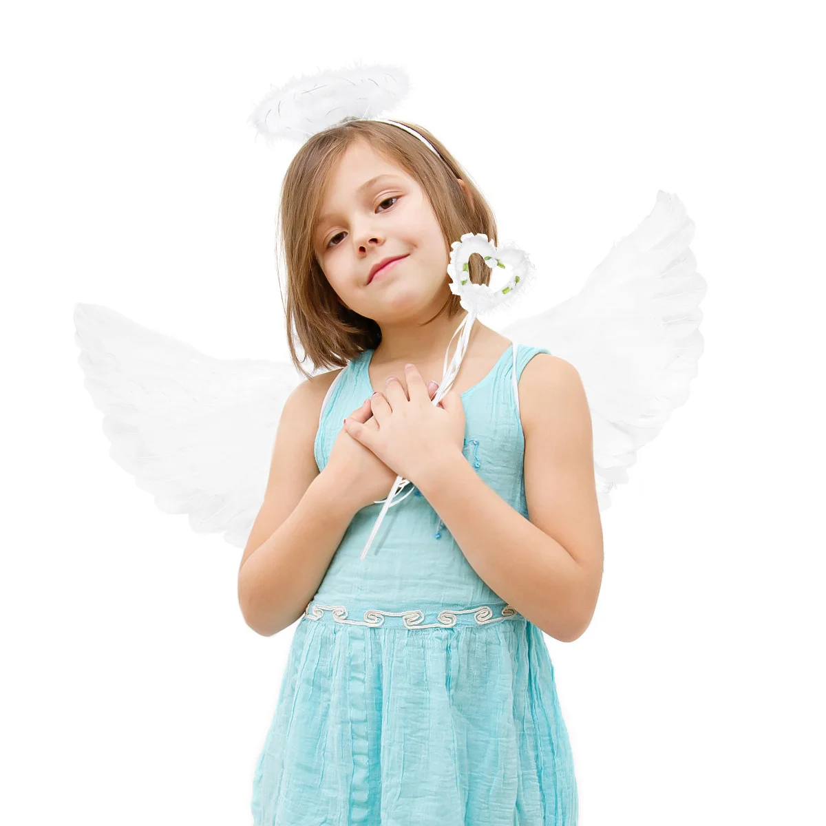 

3pcs Children Angel Costume Set For Girls Party Performance Wing Hair Fairy Wand Kids Holiday Dance Banquet Dress Up