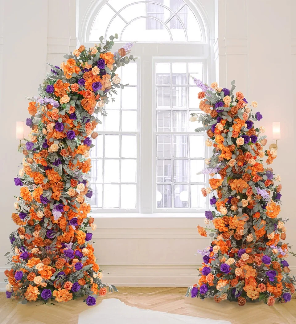 

Artificial Flower Wedding Horn Door Arch Frame Decor Orange Purple Series Flowerr Row Arrangement