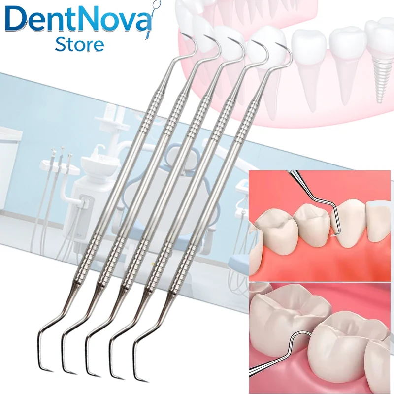 

5pcs Stainless Steel Dental Hook Double-Ended Teeth Clean Tool Dentist Explorer Probe for Oral Care