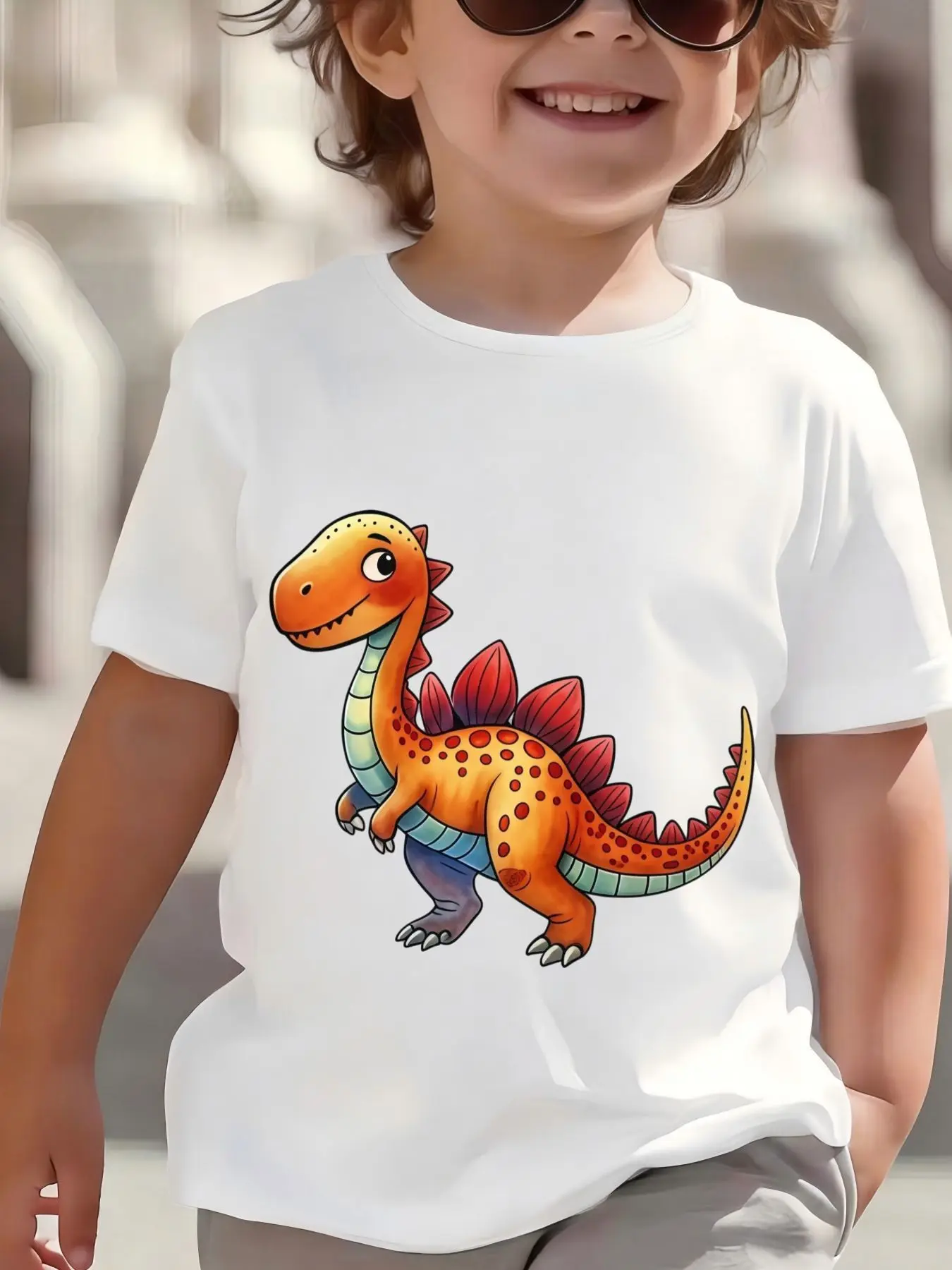 Kids Cute Spotted Dinosaur Graphic Tee Boys Girls Family Matching Short Sleeve Fun Animal Cartoon Casual Daily Wear T Shirt