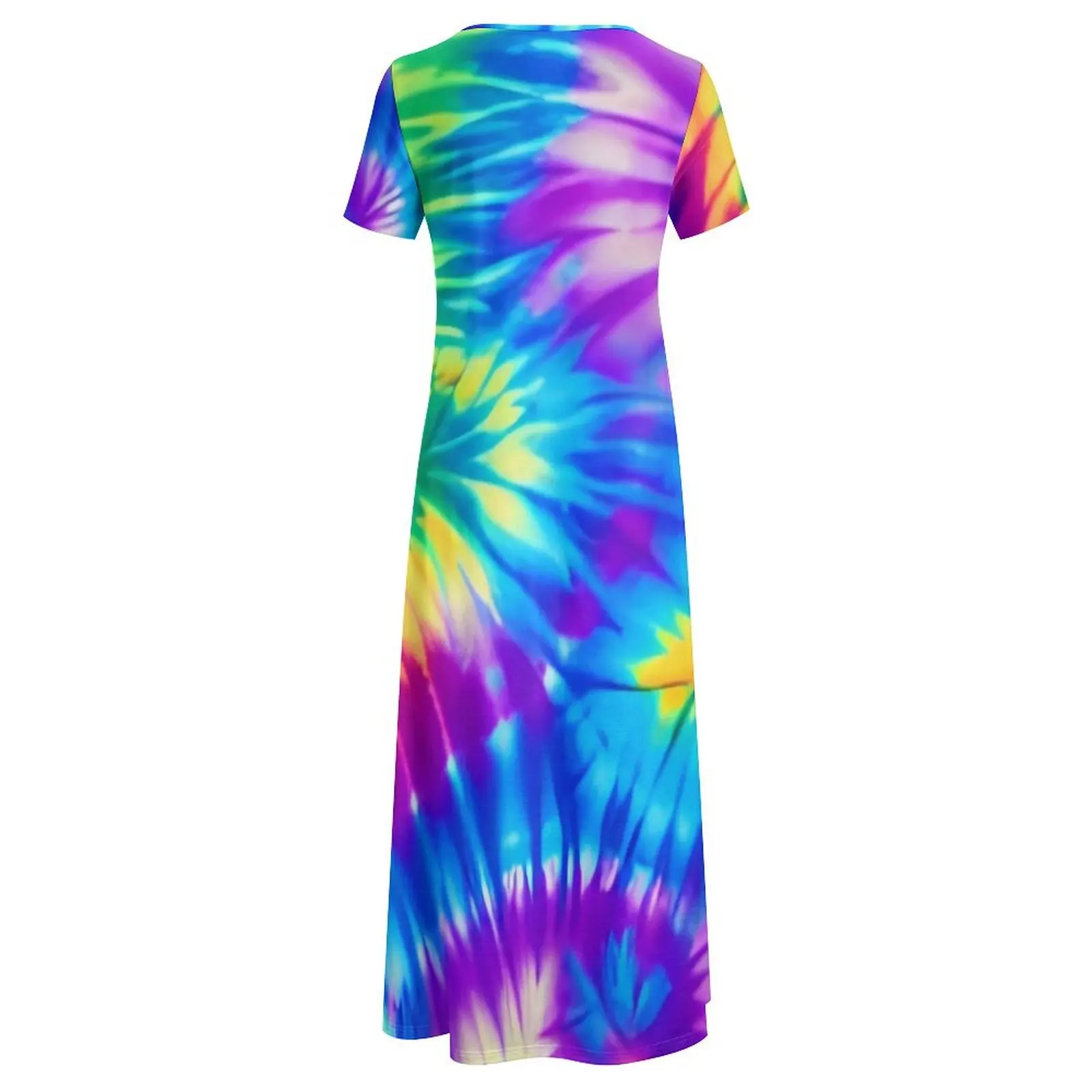 Abito colorato Tie Dye stampa arcobaleno abito lungo carino Street Style Boho Beach abiti lunghi donna manica corta abbigliamento oversize