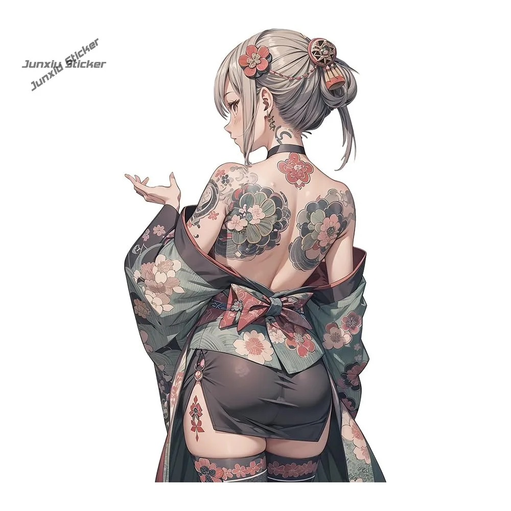 

japanese Tattoo Girl Back Car Sticker Jug Bumper Refrigerator Motorcycle Camper Auto Body Sticker (D)
