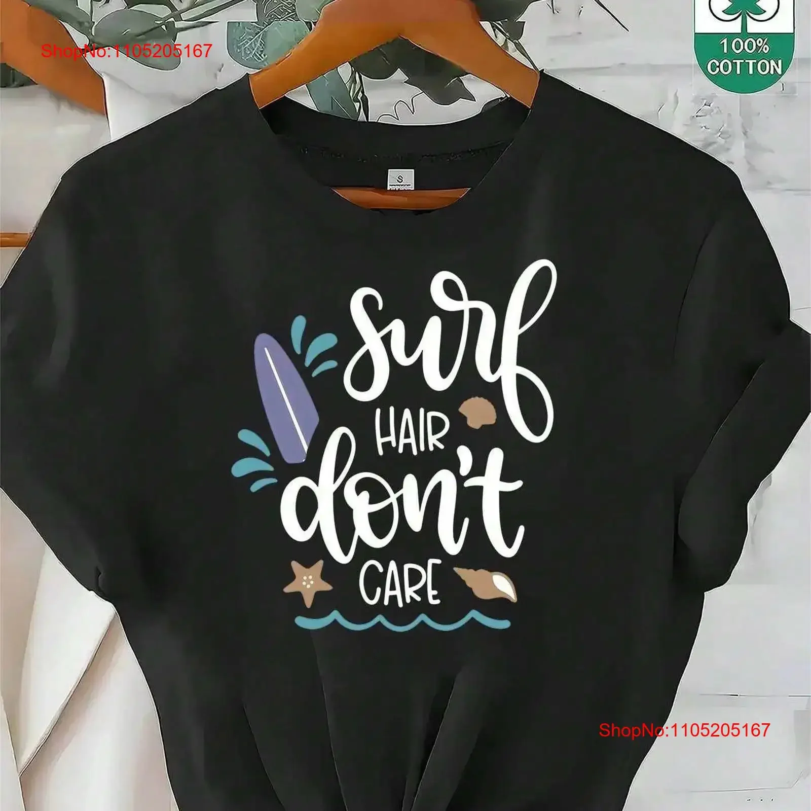 

Women's Surf Hair Don't Care T Shirt Crew Neck Summer Top vintage Washed Slightly Stretched Versatile Top For Everyday Wear