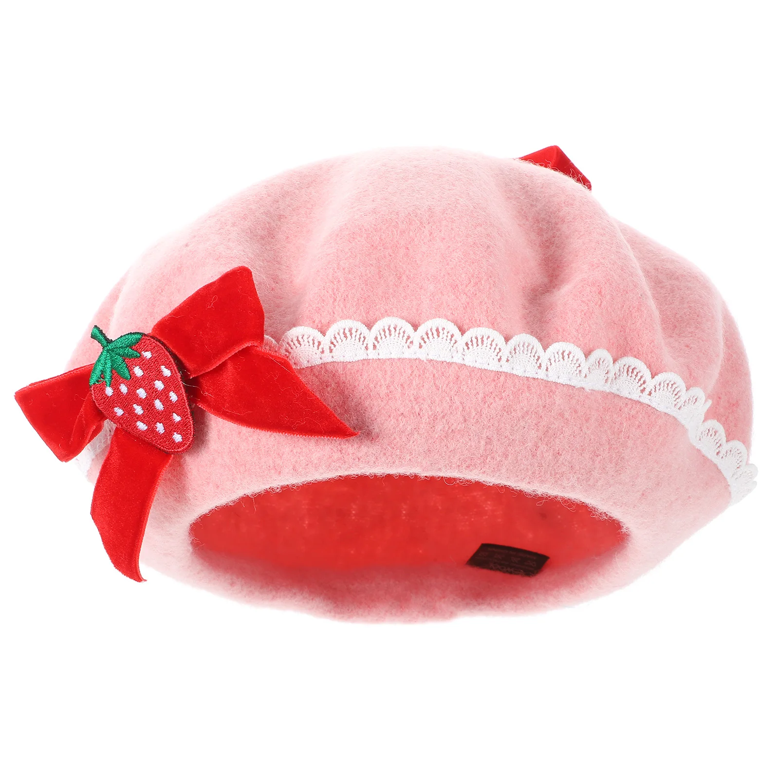 

Berets Women Hat Shortcake Bowknot Christmas Bridal Outfits Female Warm All-match Fashion Painter Strawberry Clothing Accessorie