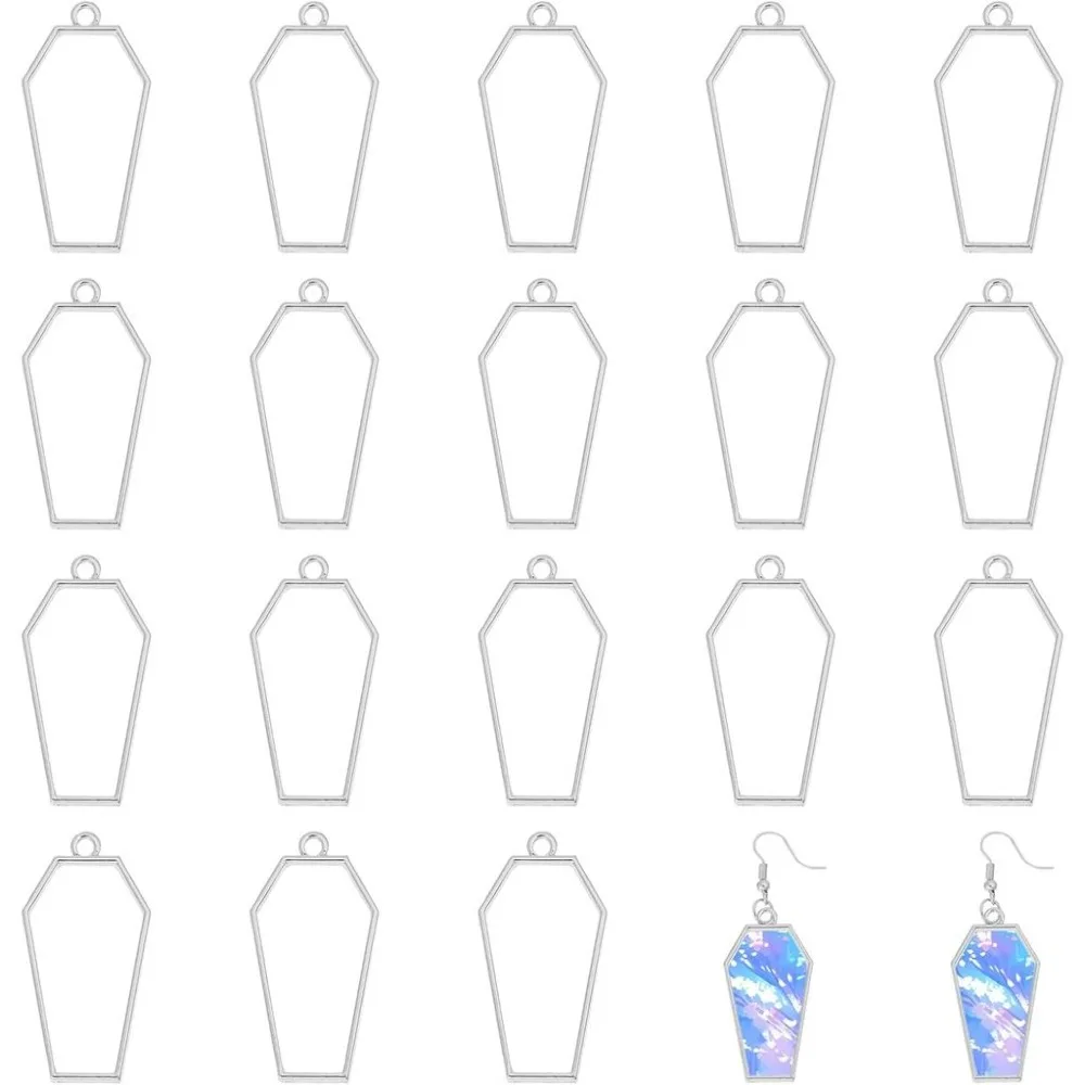 Legierungs-Anhänger mit offener Fassung in Sargform, hohle Anhänger mit offenem Rahmen für die Herstellung von Harzschmuck, DIY-Ohrring-Anhänger