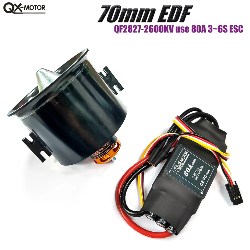 

70mm EDF with 1800KV 2600KV QX-MOTOR Brushless Motor compatibility 4S 6S 60A 80A ESC for RC Helicopter Jet Aircraft Parts