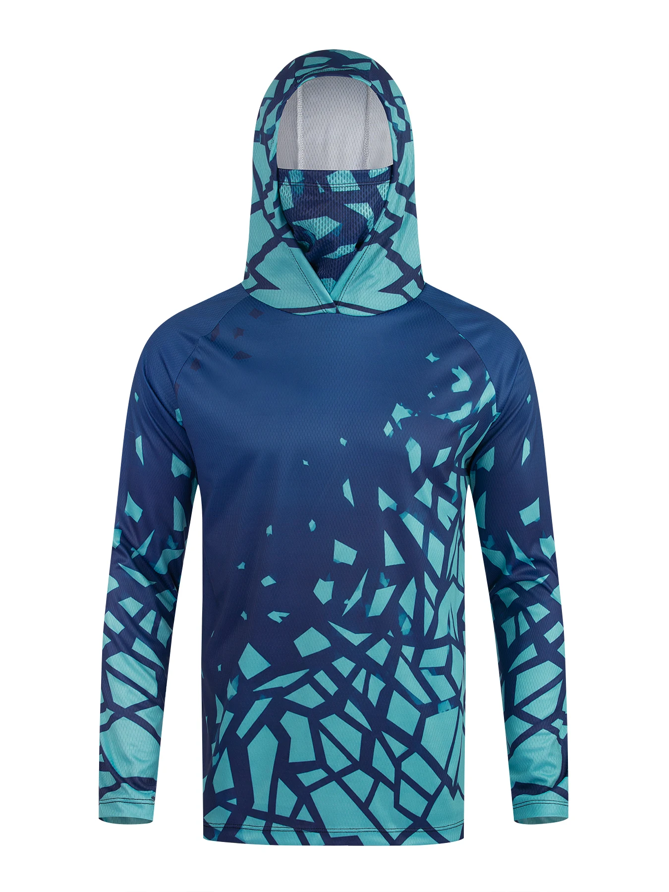 Men UPF50+ Fishing Shirt Hooded With Face Mask Long Sleeve Quick Dry Anti‑UV Breathable Lightweight Outdoor Angling Tops