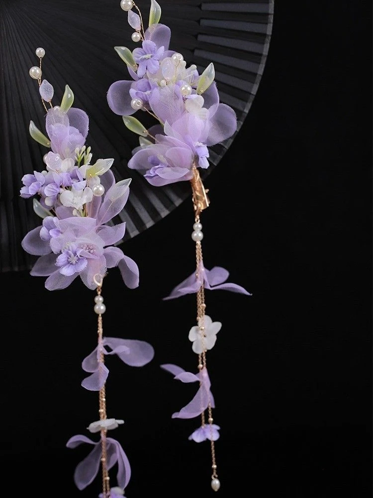 Ancient Chinese Women Hanfu Hair Accessories Set Fairy Tassel Hairpin Hair Hairpin Ancient Costume Purple Hairpins