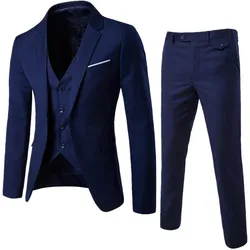 B22 Elegant Suits+Vest + Pants Brand Slim Fit Single Button Party Formal Business Dress Suit Terno Wedding Suits for Men