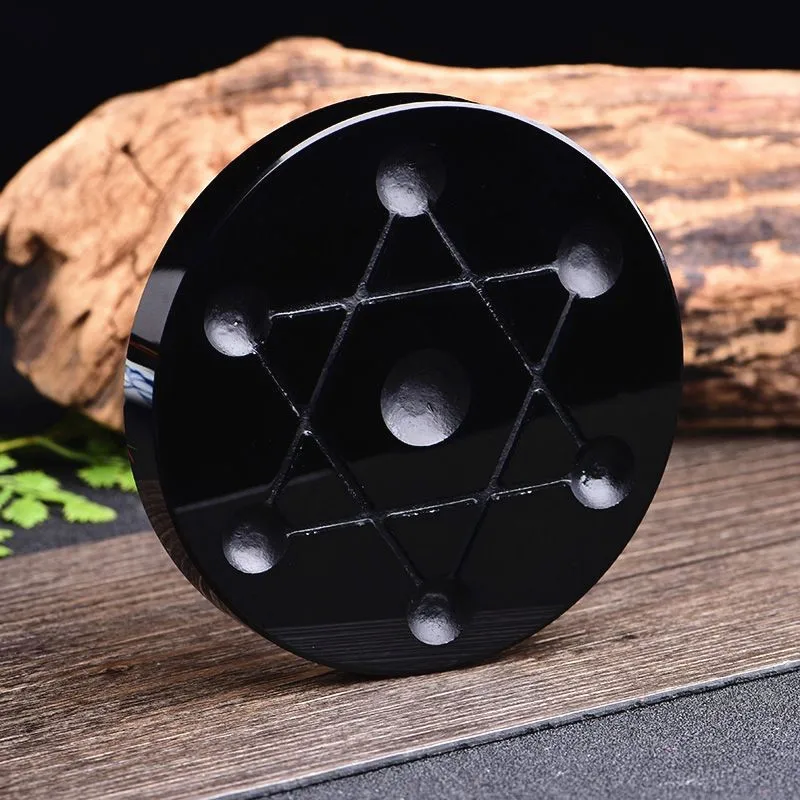 natural Black Obsidian Circle Disk Base Round Plate Chakra Scrying Mirror Crystal Quartz Magic Stone Healing Home Office Decor