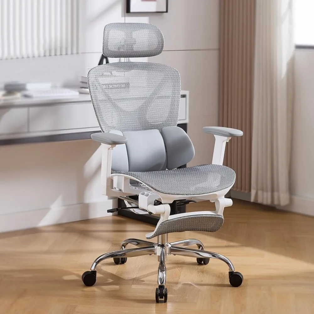 كرسي مكتب شبكي عالي الظهر مع مسند للقدمين، كرسي مكتب مريح مع دعم قطني ثلاثي الأبعاد، كرسي مكتب منزلي مريح للعمل وC #2