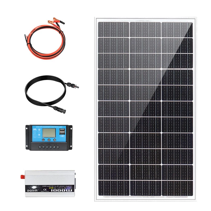 

100W 12V or 110v 220V Glass Solar panel kit system OR Panel solar charger for battery House RV car boat outdoor generation