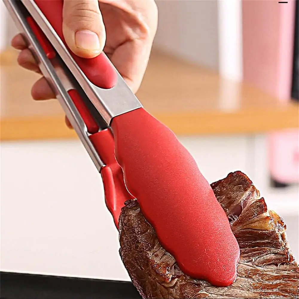 9 Inch Stainless Steel Silicone Food Clip Kitchen Tools Fried Steak Toast Barbecue Tool Food Clip image 4