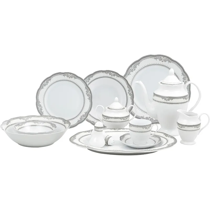 Import Victoria 57-Piece Wavy Porcelain Dinnerware Set