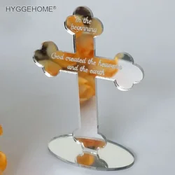 18cm High Acrylic Mirror Cross for Personalized Table God Bless of The Lord's Prayer Christening & Baptism House Moving