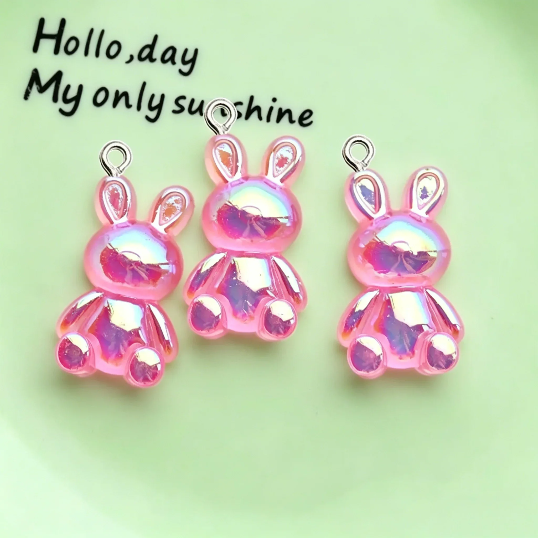 10Pcs Shiny Multicolor Bunny Resin Pendants Kawaii Cute Rabbit Charms for DIY Jewelry and Keychain Making