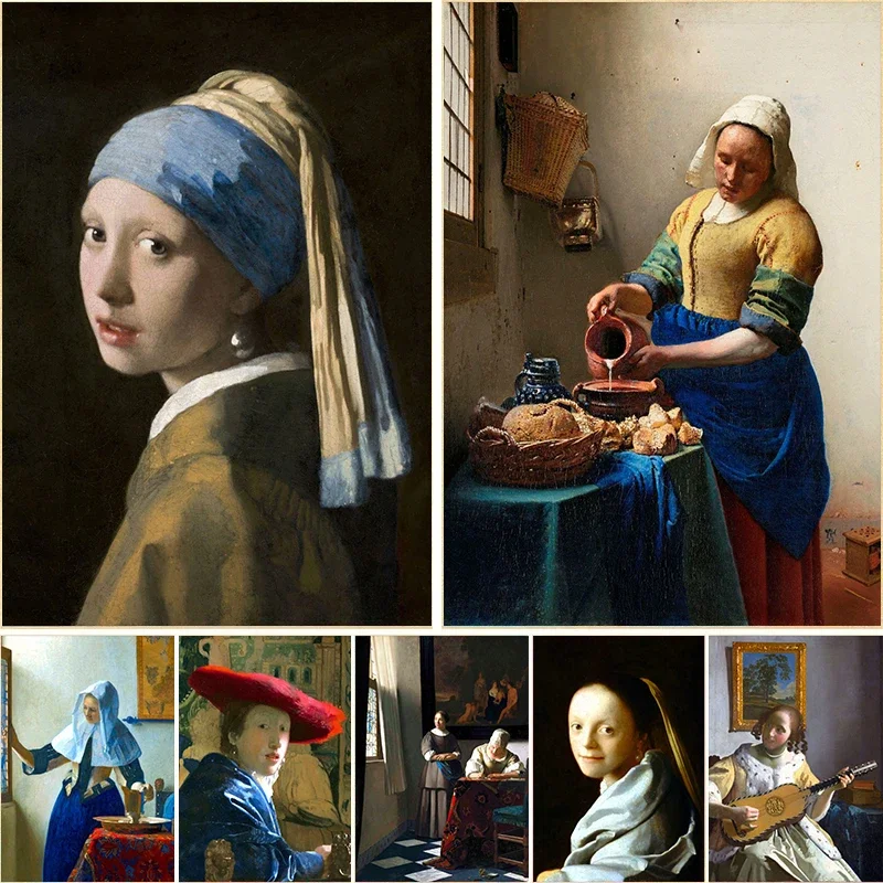 Johannes Vermeer Classic Art Famous Paintings Diamond Prints Posters The Milkmaid，Girl with A Pearl Earring Mural for Home Dec
