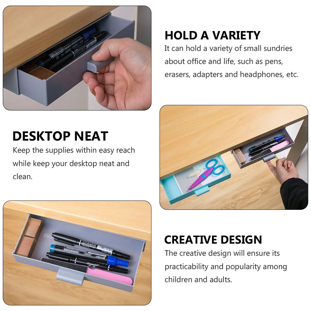 

2pcs Desk Bottom Storage Box Hidden Organizer for Office Home ABS Table Under Holder Keeps Desktop Neat Privacy Easy
