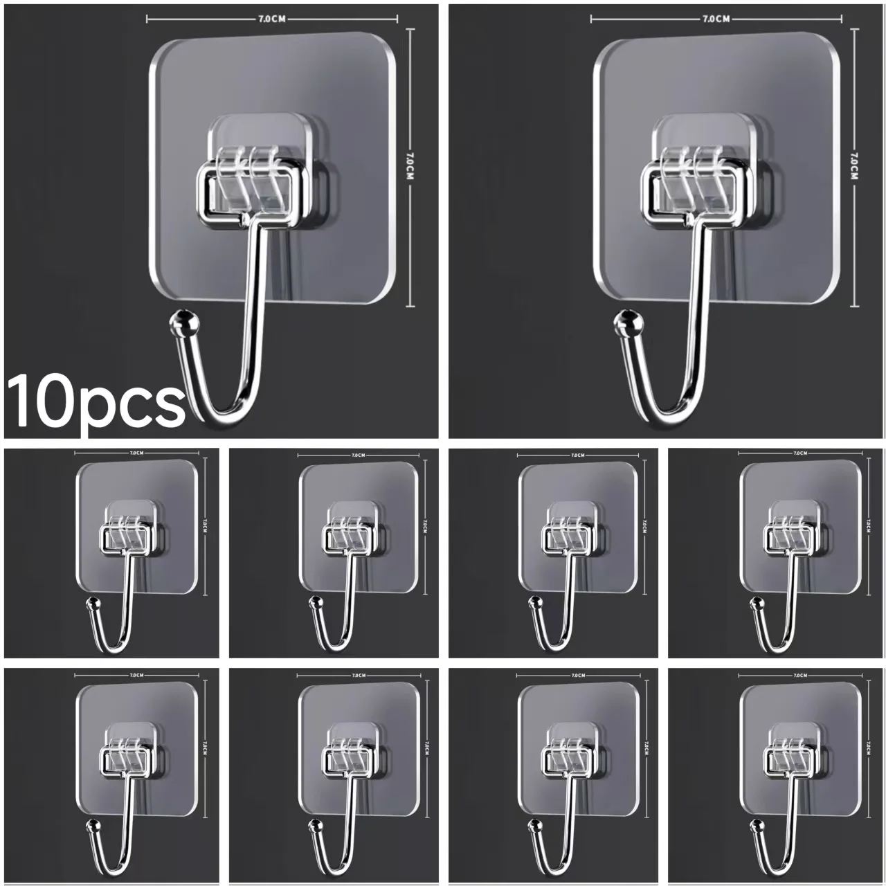 Big Size Hooks For Hanging Waterproof Adhesive Wall Hooks Hanger Nail-Free Transparent Waterproof Hooks for Kitchen Bathroom