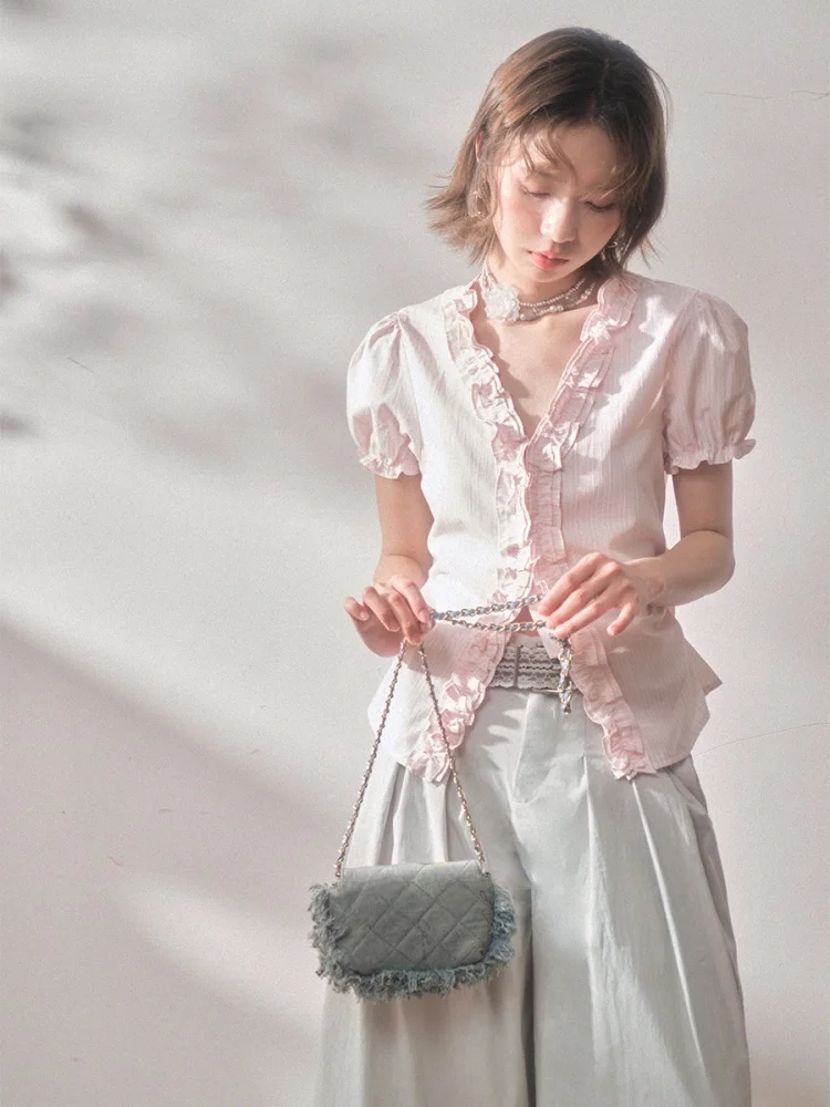 

Liparpa Peach Oolong Loose Slimming irt Casual ort Sve V-ne Striped Polyester Cotton Blend Chinese Made Summer Top