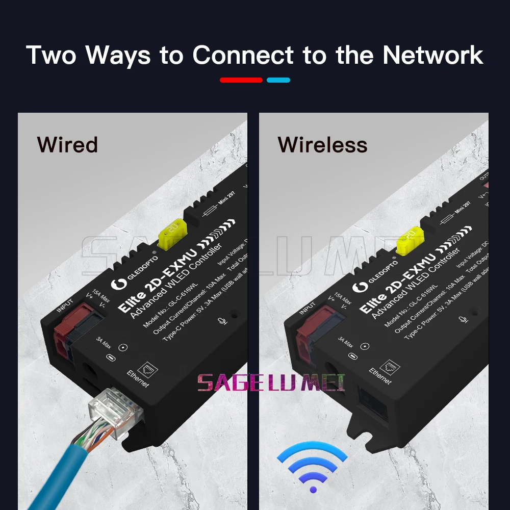 وحدة تحكم GLEDOPTO Elite ESP32 WLED سلكية إيثرنت صوت تفاعلي توفير الطاقة مرحل 20A مصهر ديناميكي RGBIC WS2811 WS2812 SK6812