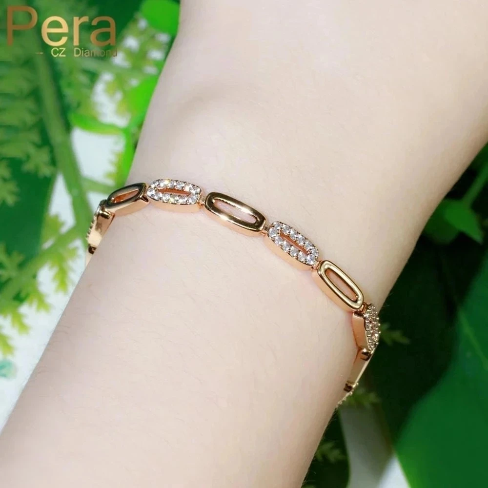 Pera Noble 585 Rose Gold Color CZ Zircon Round Shape Connected Tennis Bracelets for Women Fashion Brand Jewlery Accessories B189