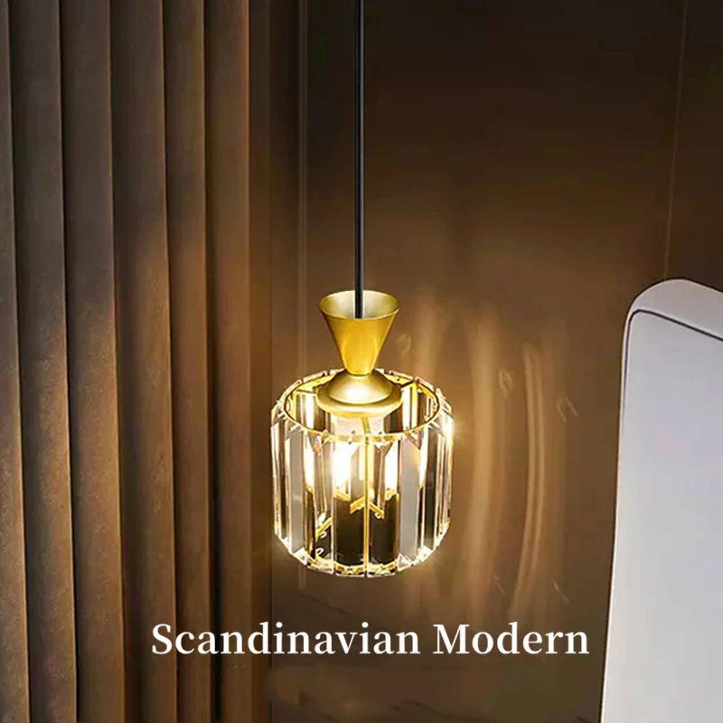 Modern minimalist luxury bedside pendant light for master bedroom, bar and hallway lighting, single-head crystal chandelier