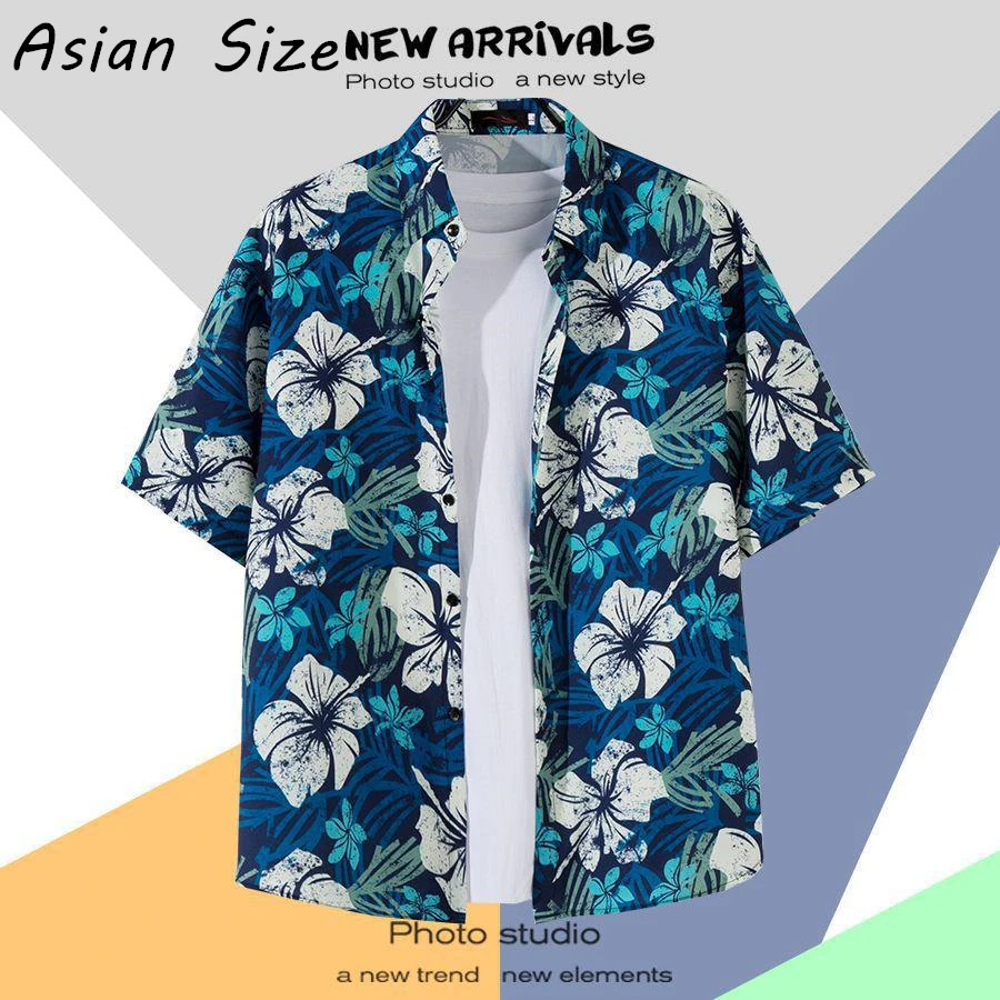 

Мужская уличная мода, летняя рубашка в корейском стиле, повседневная рубашка с принтом тропических растений, повседневные свободные рубашки, пляжные блузки с короткими рукавами