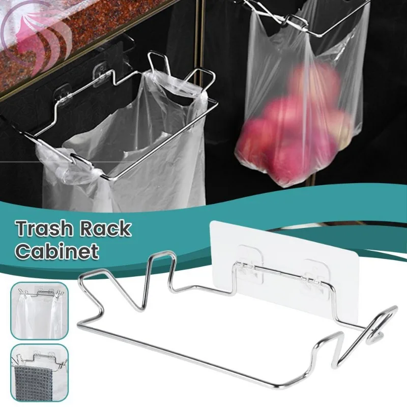 Stainless Steel Kitchen Trash Rack Cabinet Door Garbage Bags Holder Closet Garbage Storage Holder Towel Hanging Organizer