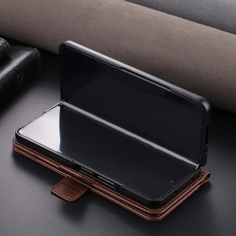 Capa carteira de couro para samsung galaxy z fold 6 5 4 3 fold5 fold6 fold5 5g suporte para cartão kickstand capa traseira à prova de choque